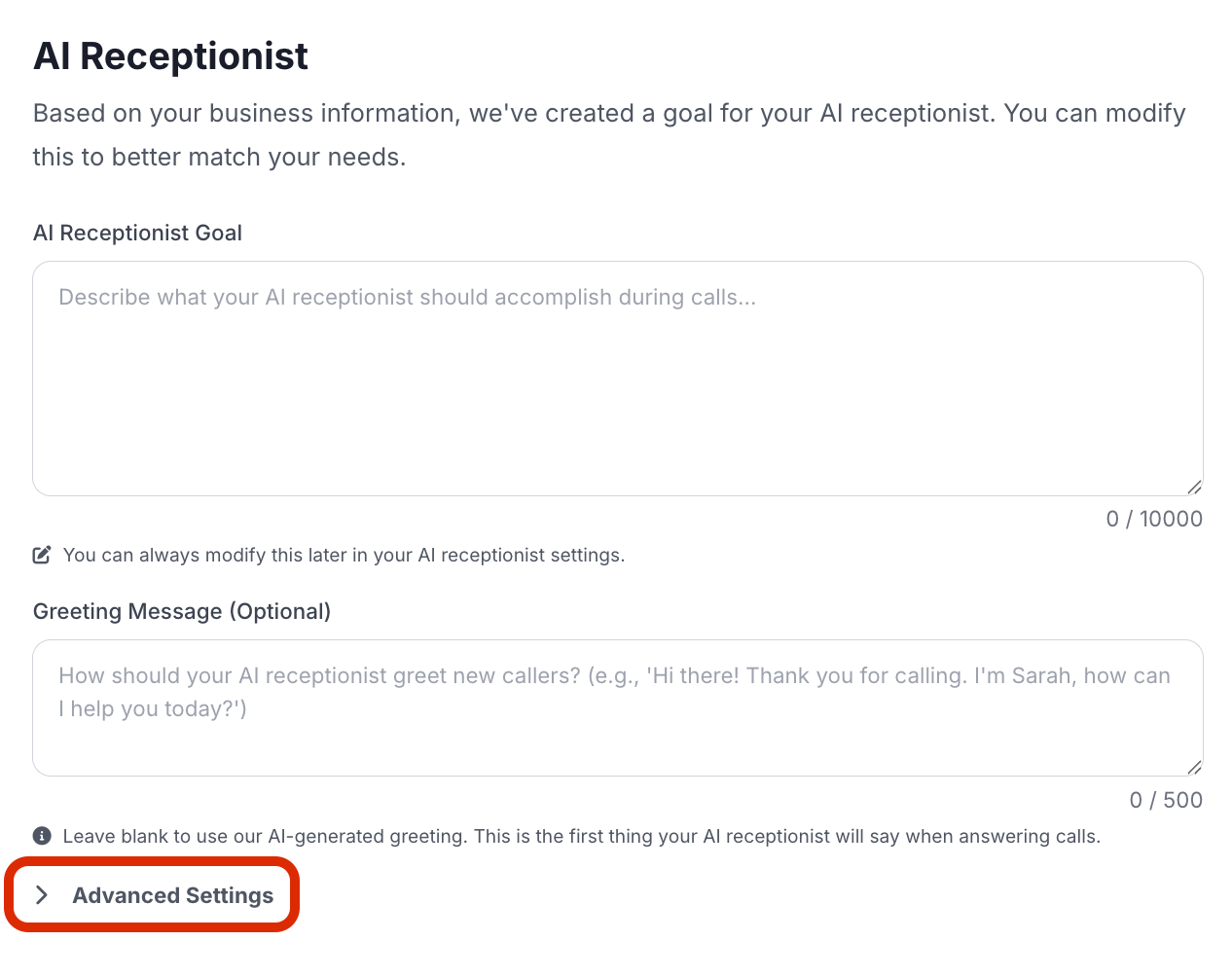 Advanced Settings Button